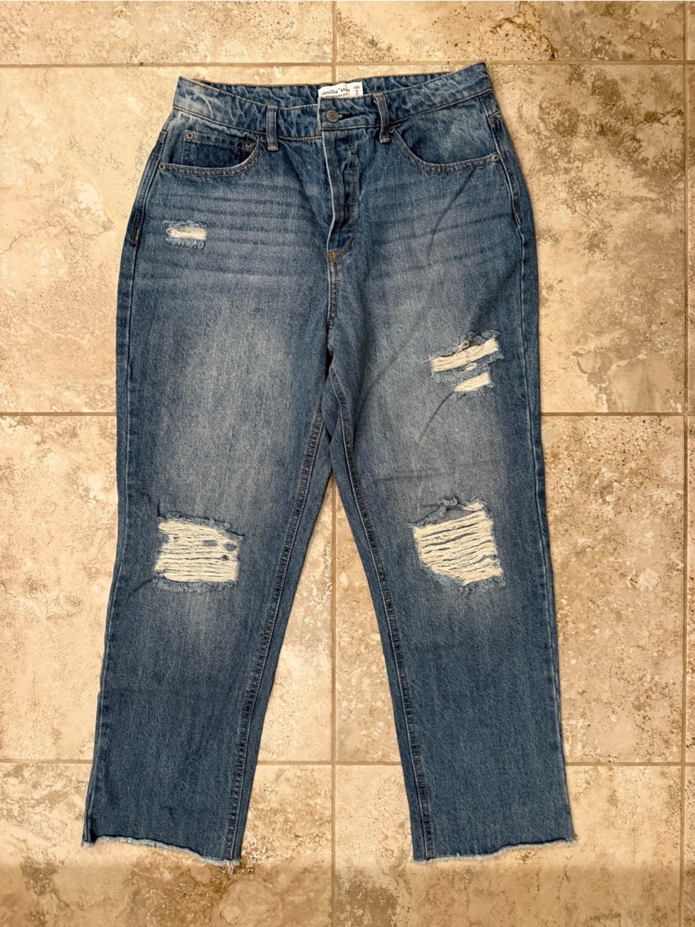 Vanilla Star Distressed Boyfriend Jeans - Blue